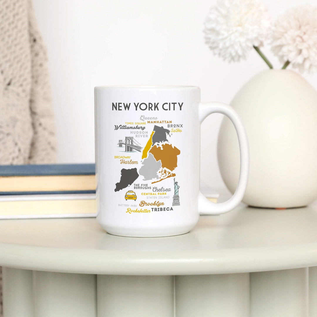 New York City, New York, Typography & Icons, Lantern Press Artwork, Ceramic Mug Mugs Lantern Press 