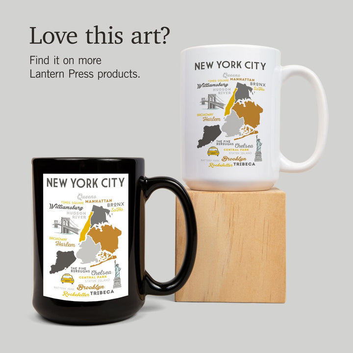 New York City, New York, Typography & Icons, Lantern Press Artwork, Ceramic Mug Mugs Lantern Press 