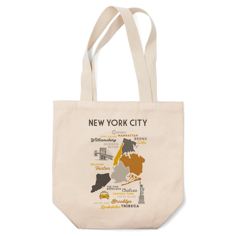 New York City, New York, Typography & Icons, Lantern Press Artwork, Tote Bag Totes Lantern Press 
