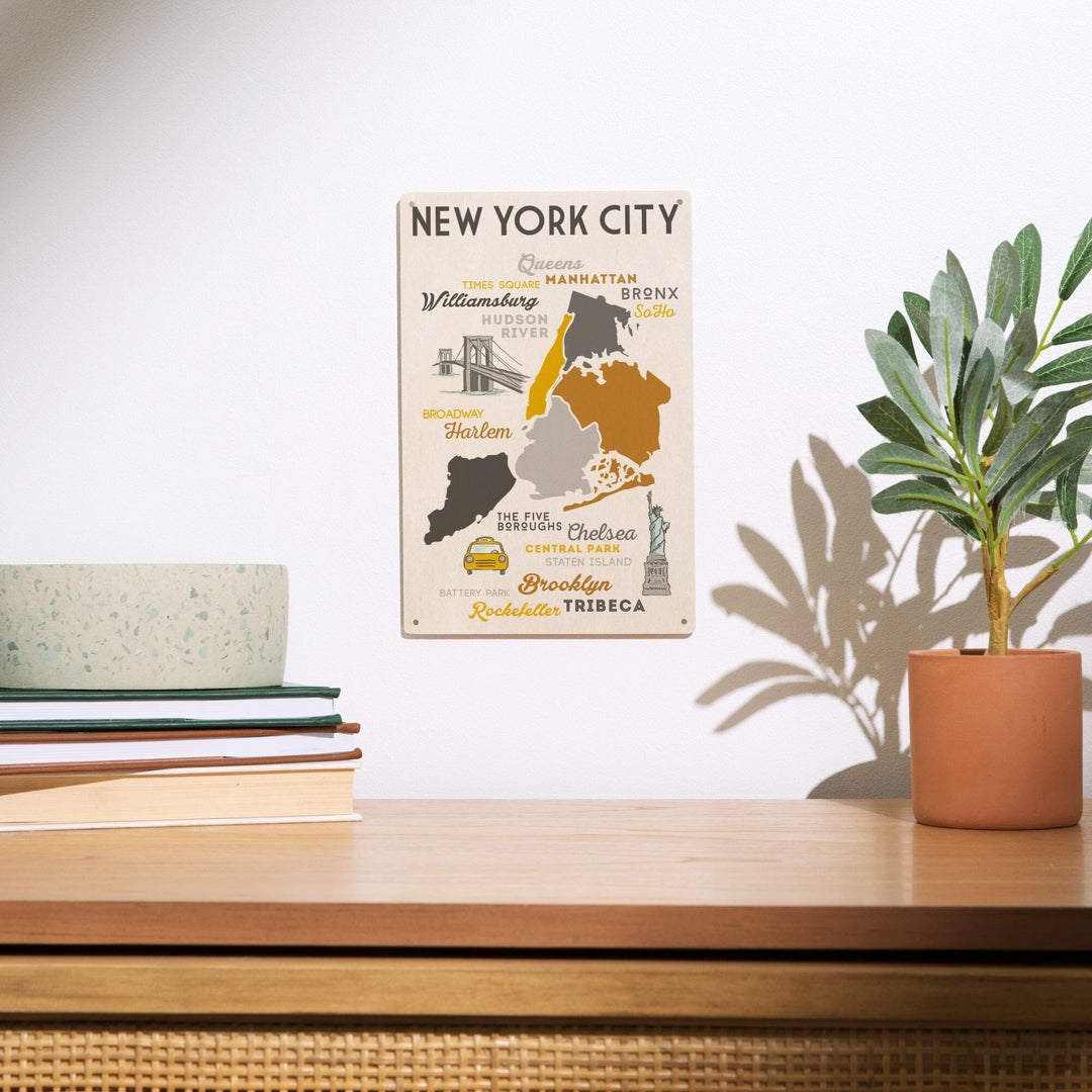 New York City, New York, Typography & Icons, Lantern Press Artwork, Wood Signs and Postcards Wood Lantern Press 