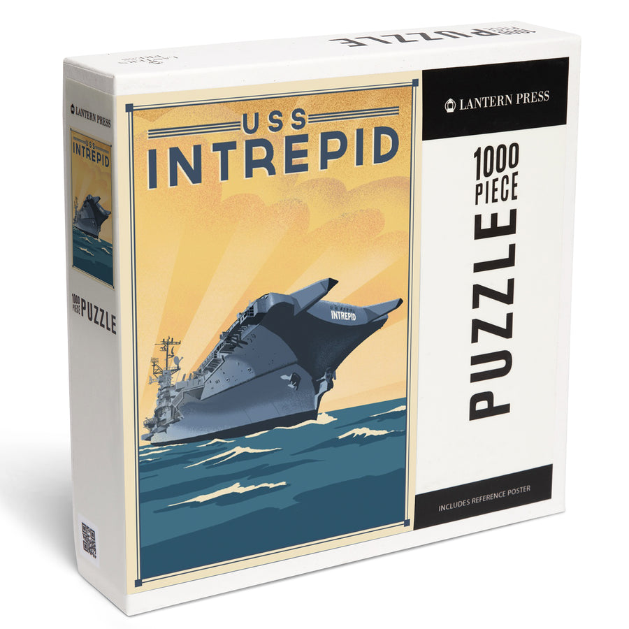 New York City, New York, USS Intrepid, Lithograph, Jigsaw Puzzle Puzzle Lantern Press 
