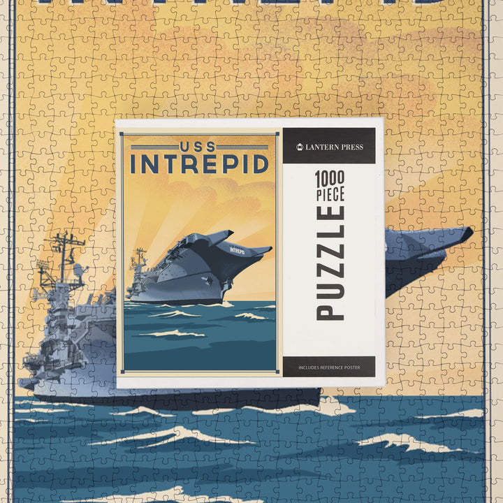 New York City, New York, USS Intrepid, Lithograph, Jigsaw Puzzle Puzzle Lantern Press 