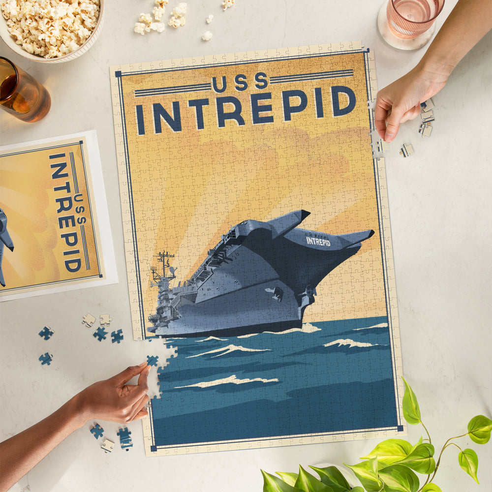 New York City, New York, USS Intrepid, Lithograph, Jigsaw Puzzle Puzzle Lantern Press 