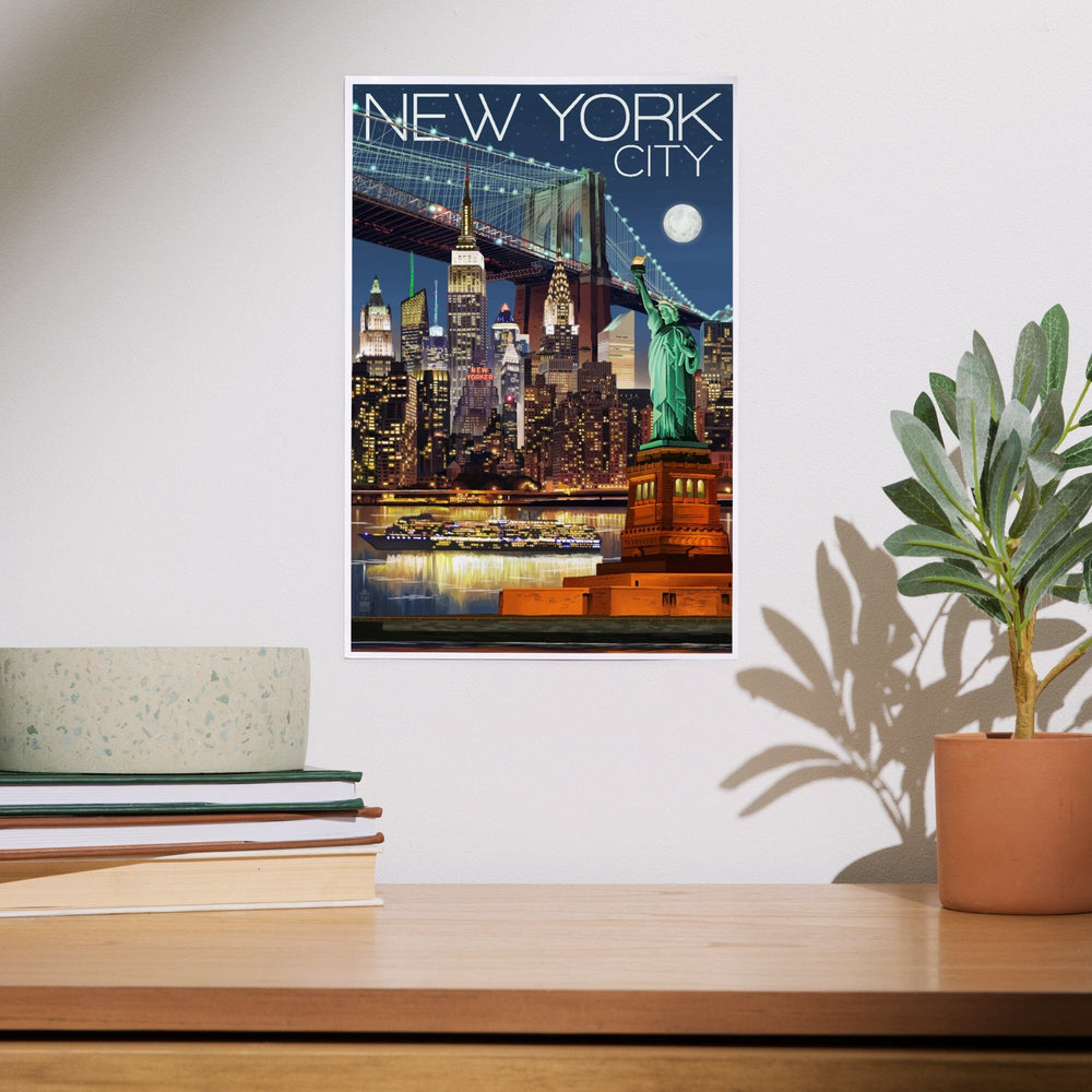New York City, NY, Skyline at Night, Art & Giclee Prints Art Lantern Press 