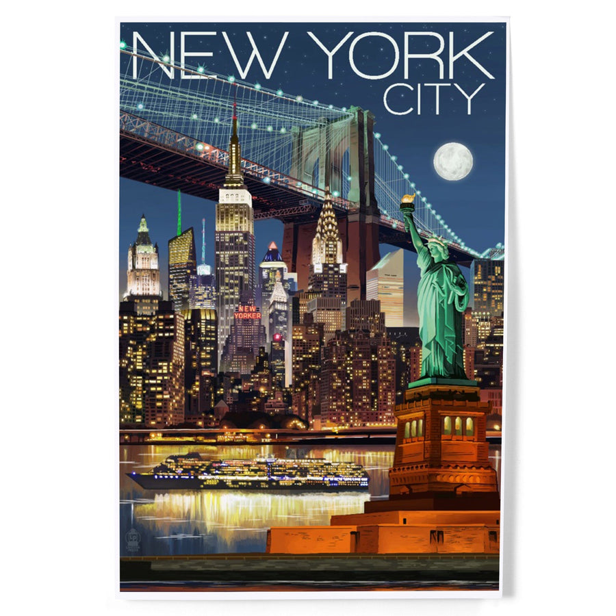 New York City, NY, Skyline at Night, Art & Giclee Prints Art Lantern Press 