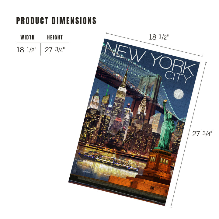 New York City, NY, Skyline at Night, Jigsaw Puzzle Puzzle Lantern Press 