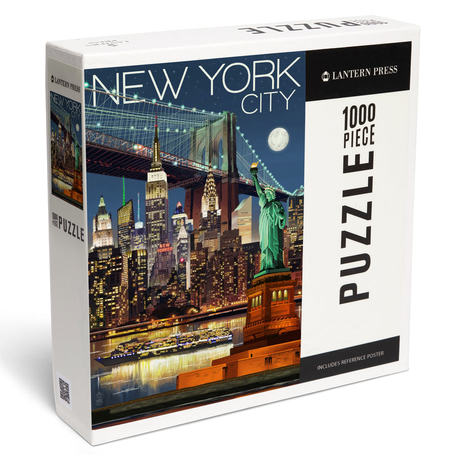 New York City, NY, Skyline at Night, Jigsaw Puzzle Puzzle Lantern Press 
