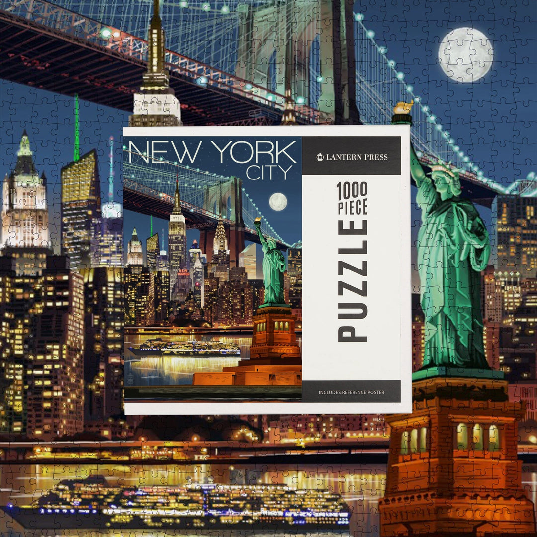 New York City, NY, Skyline at Night, Jigsaw Puzzle Puzzle Lantern Press 