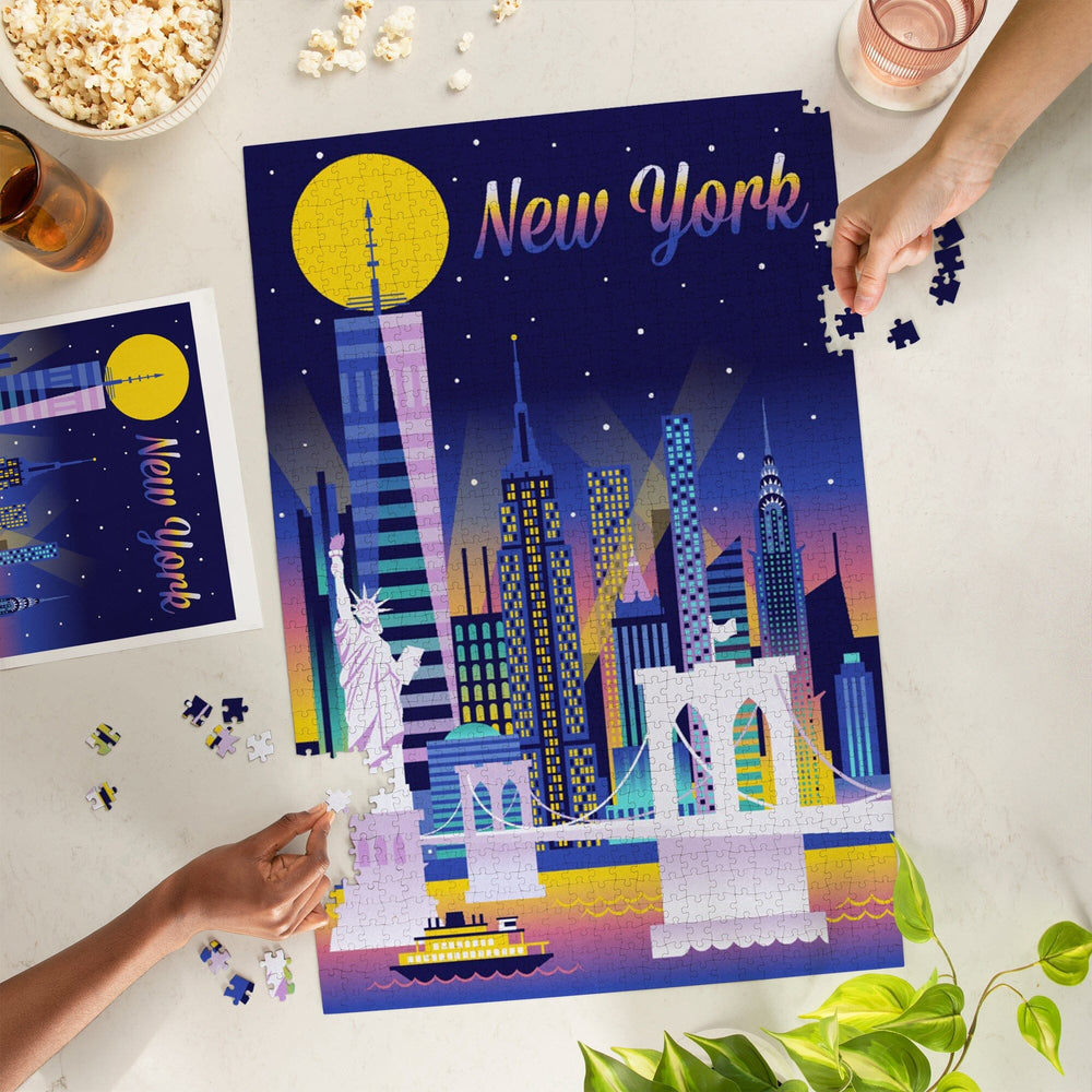 New York City, Retro Skyline Chromatic Series, Jigsaw Puzzle Puzzle Lantern Press 