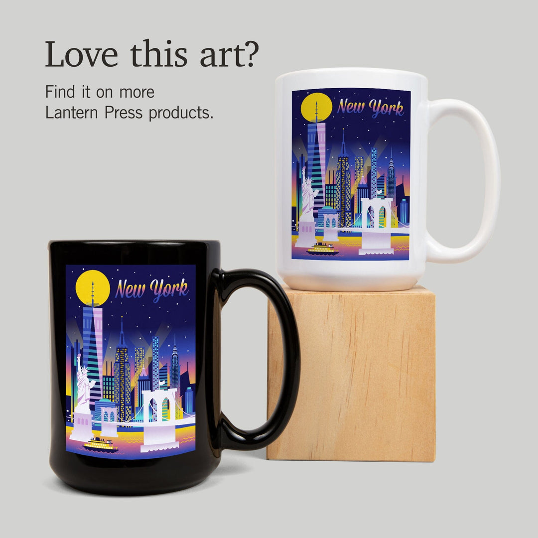 New York City, Retro Skyline Chromatic Series, Lantern Press Artwork, Ceramic Mug Mugs Lantern Press 