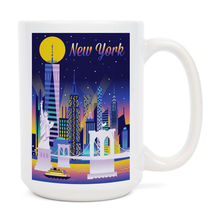 New York City, Retro Skyline Chromatic Series, Lantern Press Artwork, Ceramic Mug Mugs Lantern Press 