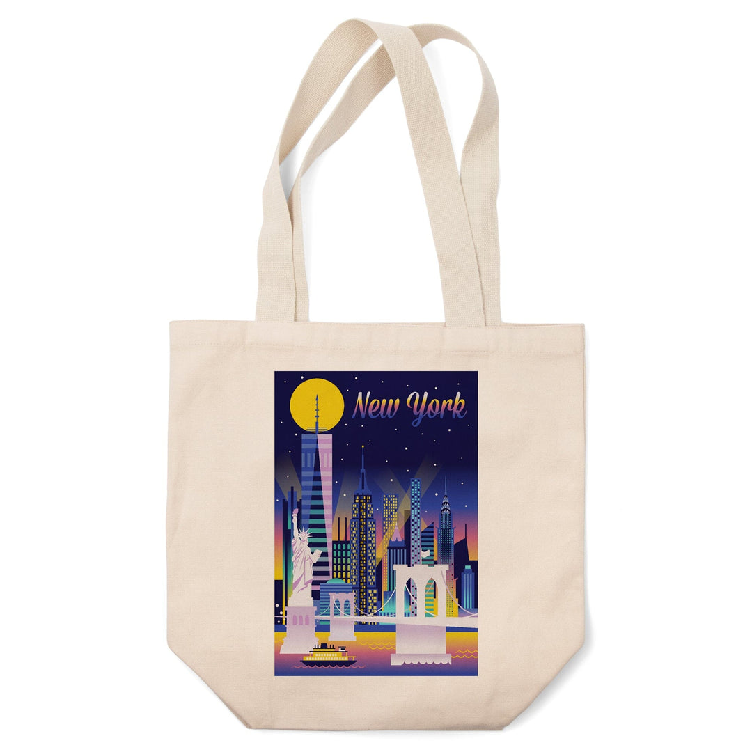 New York City, Retro Skyline Chromatic Series, Lantern Press Artwork, Tote Bag Totes Lantern Press 