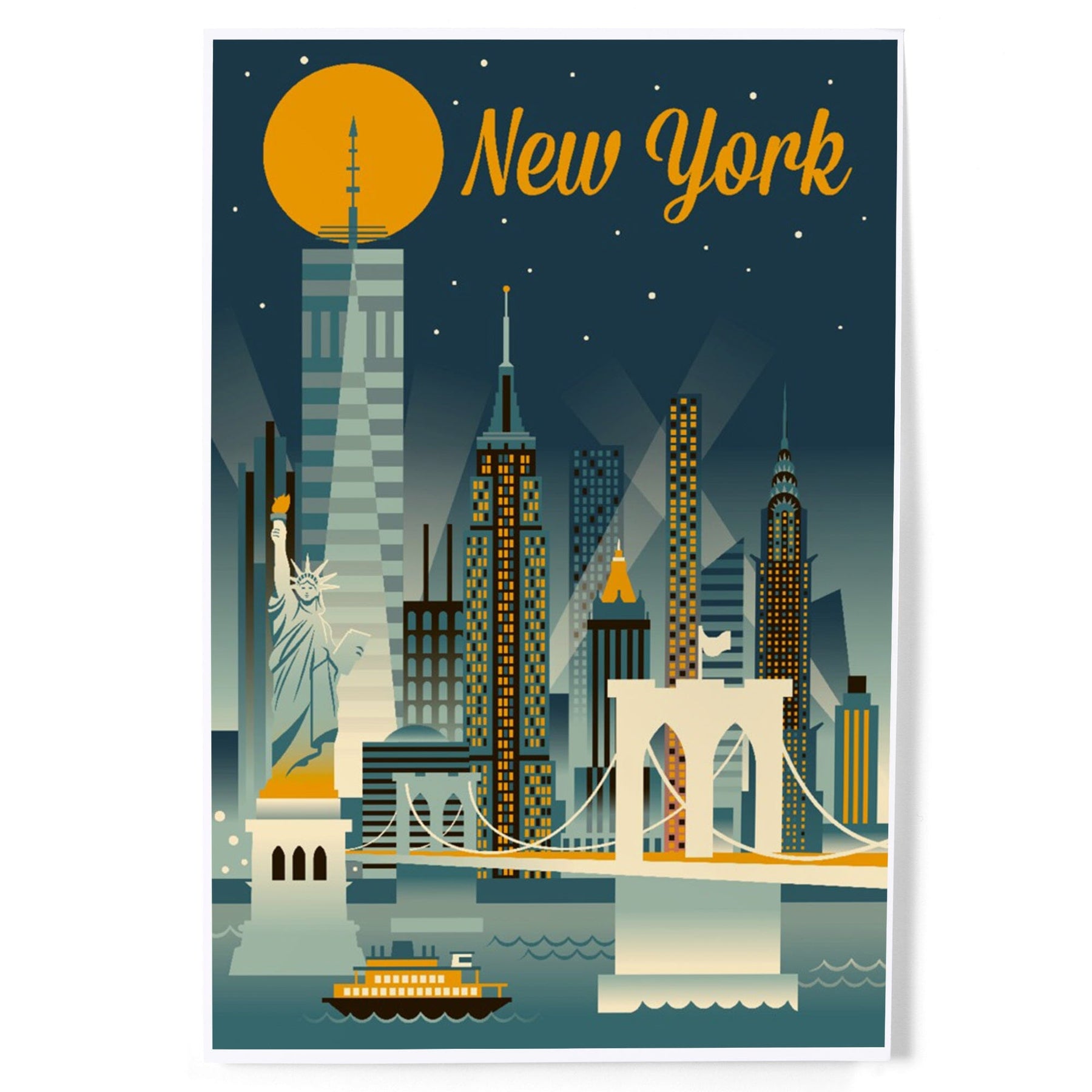 New York City, Retro Skyline Series art prints, metal signs – Lantern Press