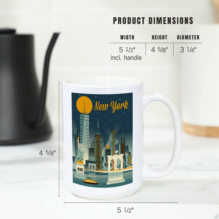 New York City, Retro Skyline Series, Lantern Press Artwork, Ceramic Mug Mugs Lantern Press 