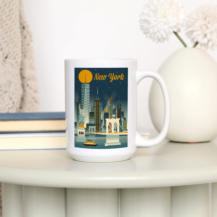 New York City, Retro Skyline Series, Lantern Press Artwork, Ceramic Mug Mugs Lantern Press 