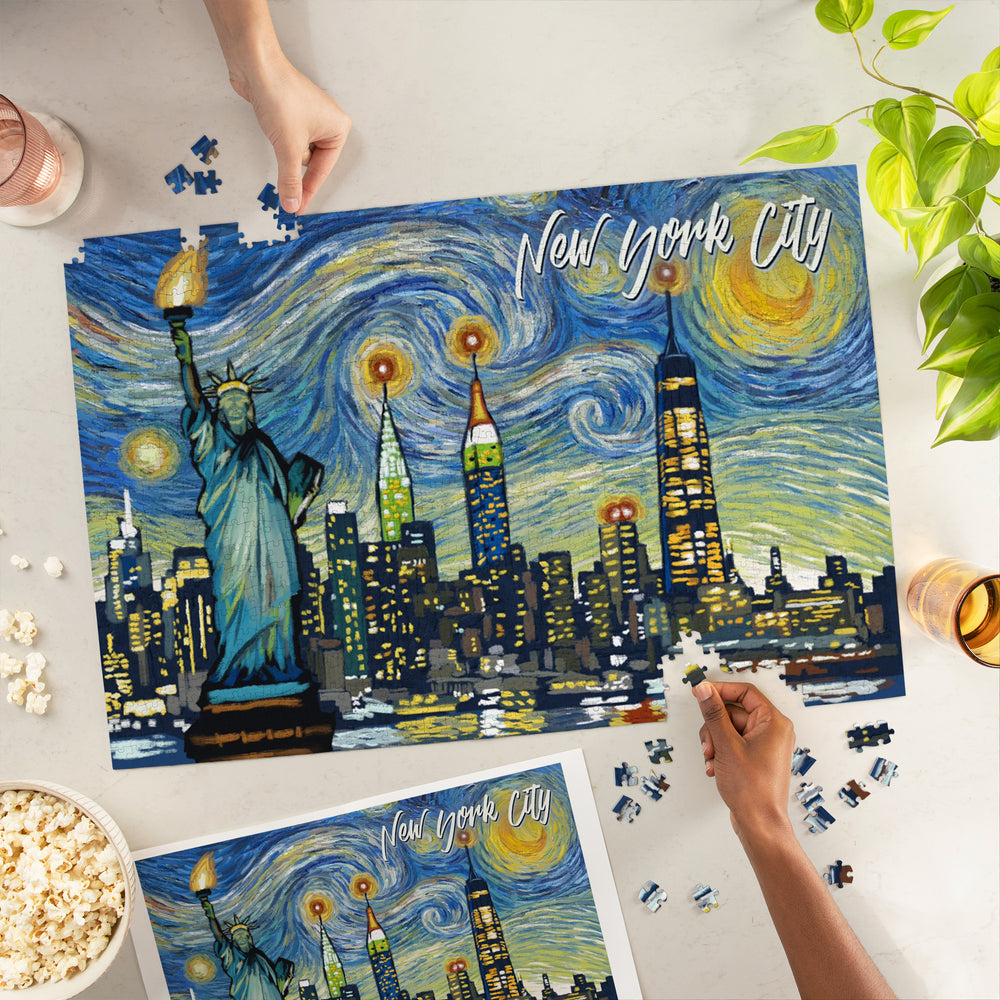 New York City, Statue of Liberty, Starry Night City Series, Jigsaw Puzzle Puzzle Lantern Press 