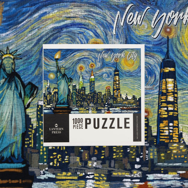 New York City, Statue of Liberty, Starry Night City Series, Jigsaw Puzzle Puzzle Lantern Press 