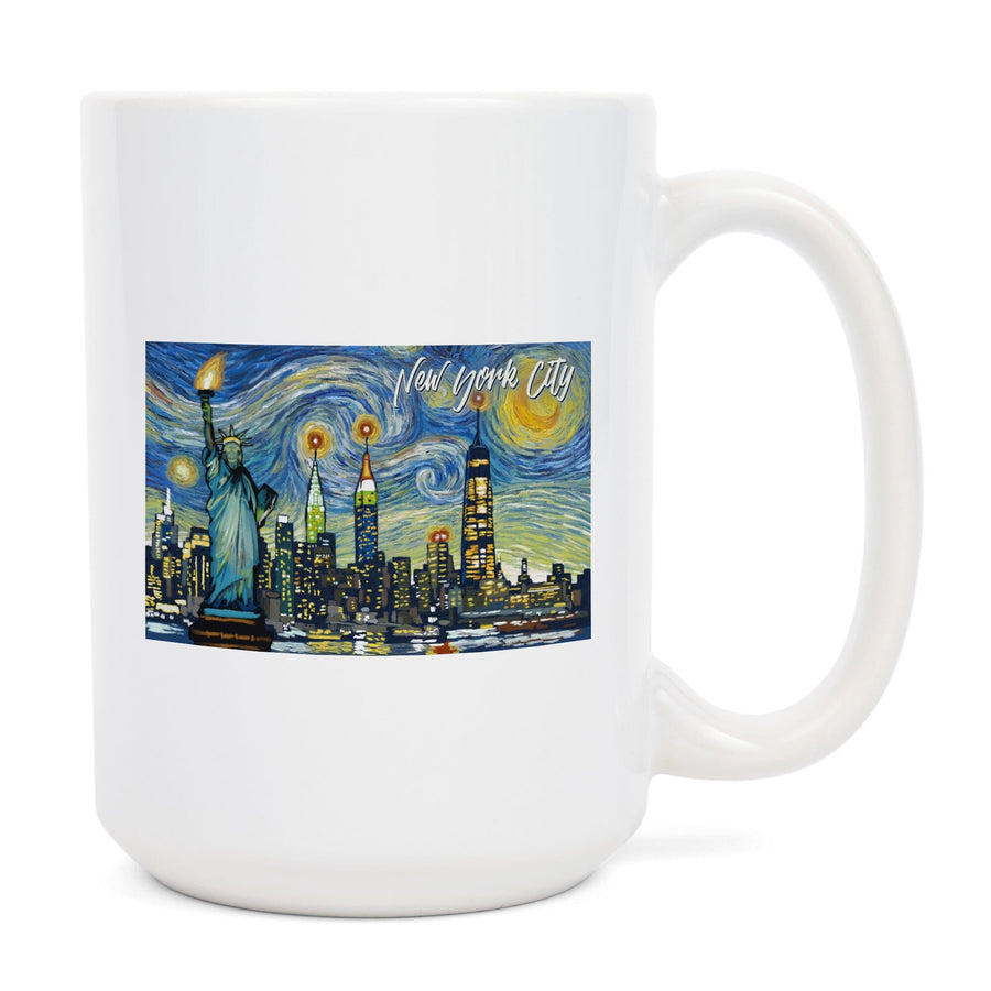 New York City, Statue of Liberty, Starry Night City Series, Lantern Press Artwork, Ceramic Mug Mugs Lantern Press 