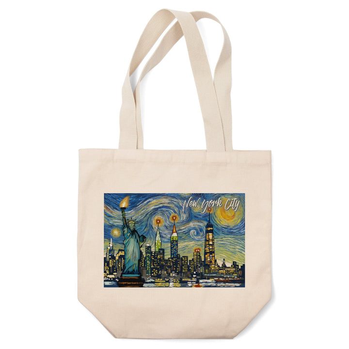 New York City, Statue of Liberty, Starry Night City Series, Lantern Press Artwork, Tote Bag Totes Lantern Press 