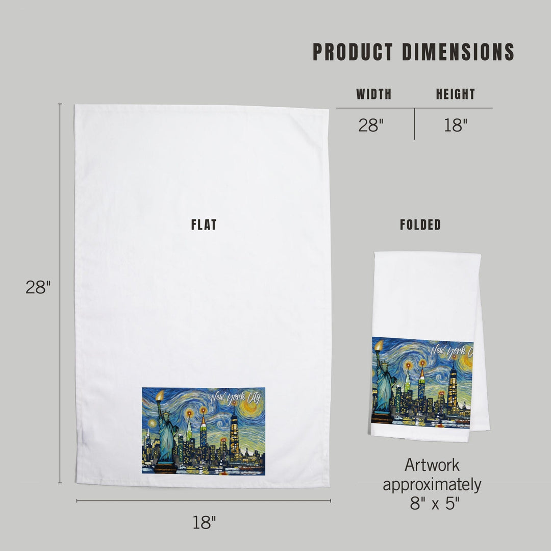 New York City, Statue of Liberty, Starry Night City Series, Organic Cotton Kitchen Tea Towels Kitchen Lantern Press 