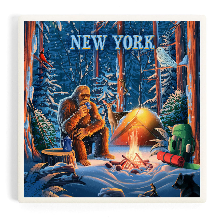 New York, Find Your Inner Squatch, Camping Bigfoot, Coasters Coasters Lantern Press 