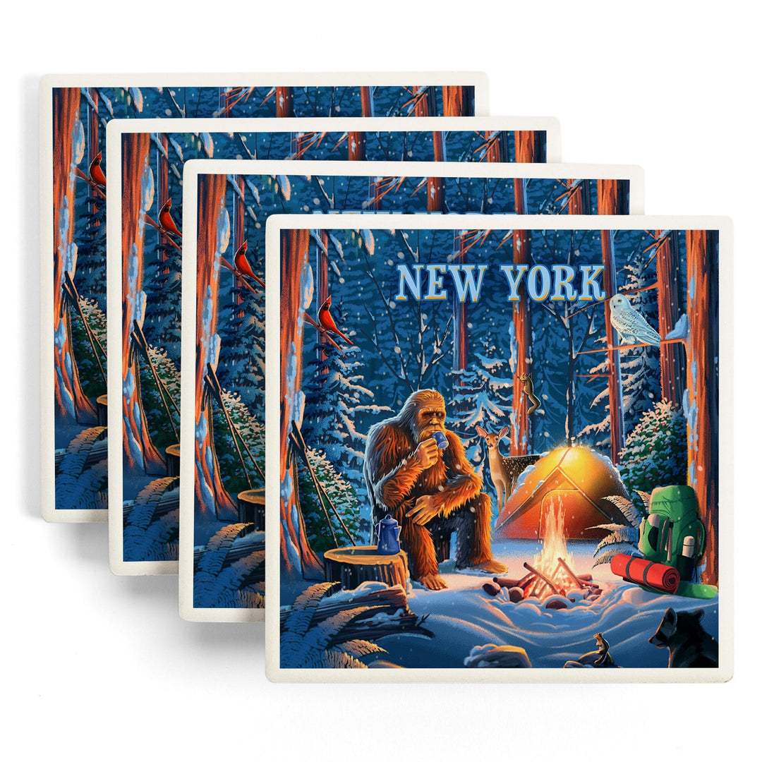 New York, Find Your Inner Squatch, Camping Bigfoot, Coasters Coasters Lantern Press 