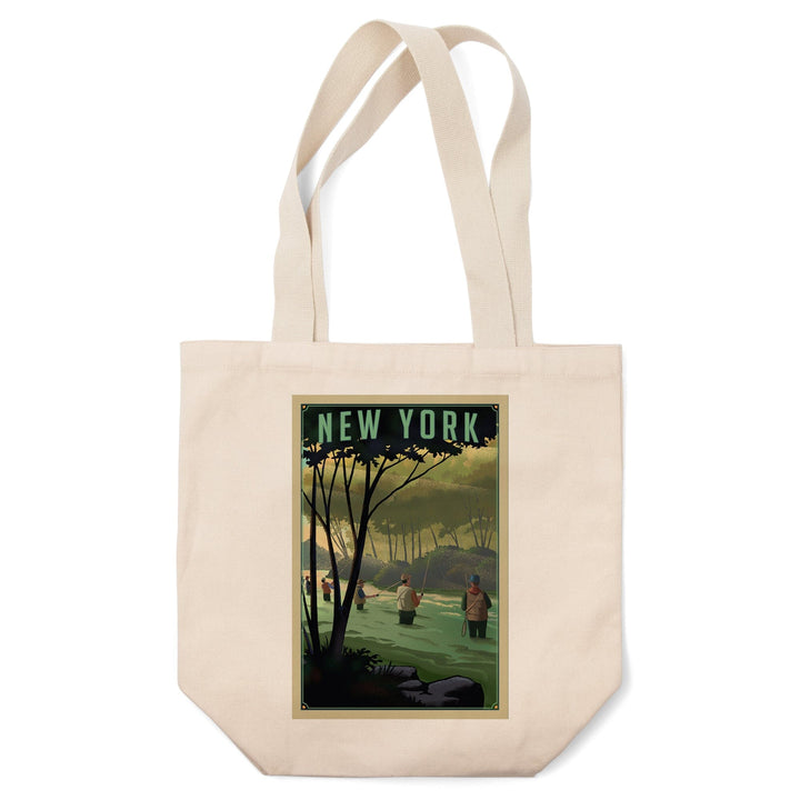 New York, Fishing, Lithograph, Tote Bag Totes Lantern Press 