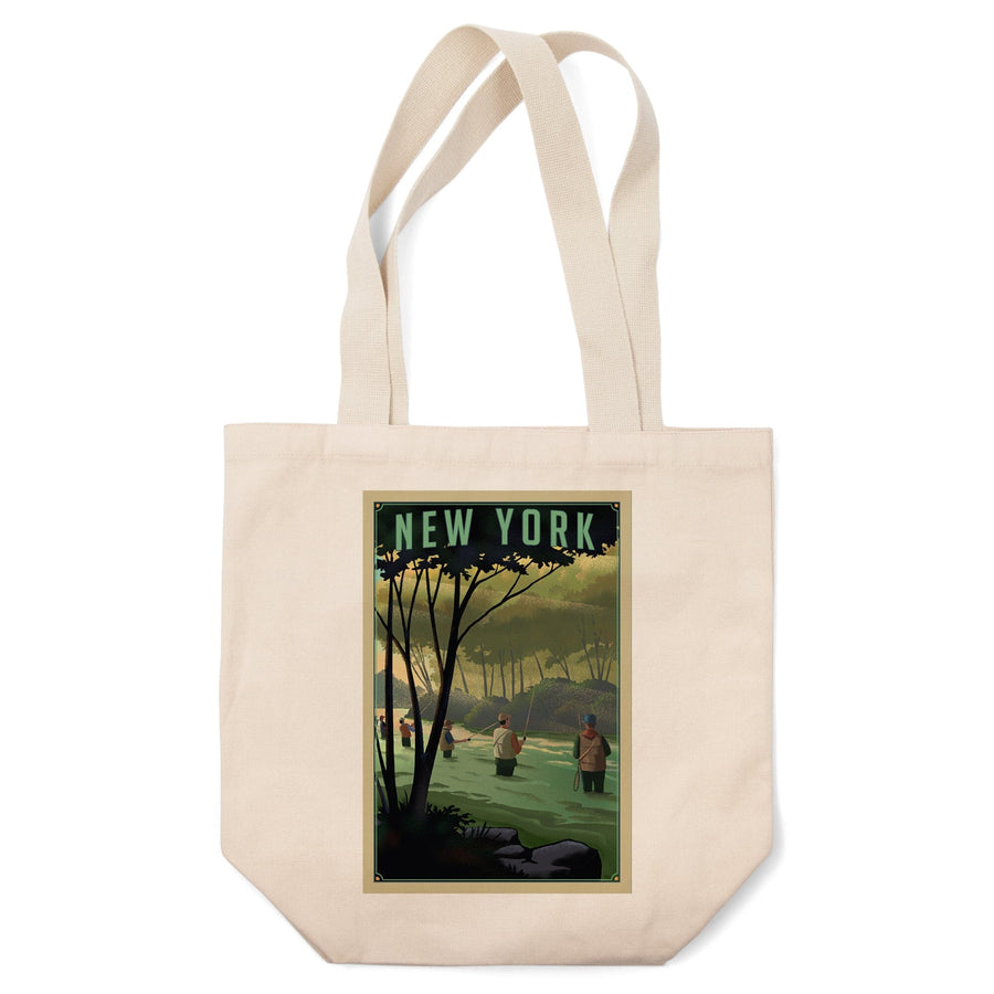 New York, Fishing, Lithograph, Tote Bag Totes Lantern Press 