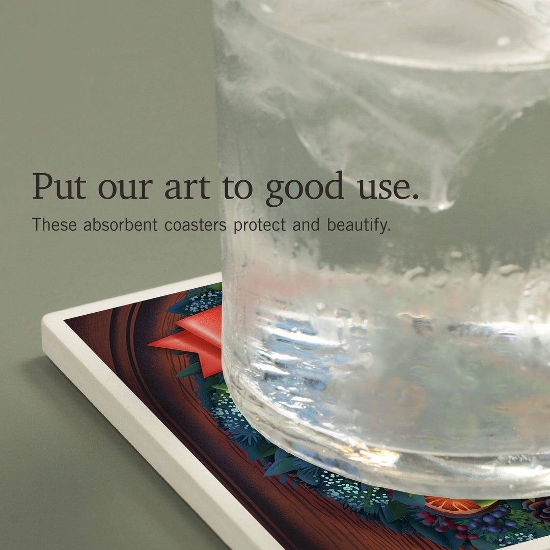 New York, Front Door with Christmas Wreath, Coasters Coasters Lantern Press 