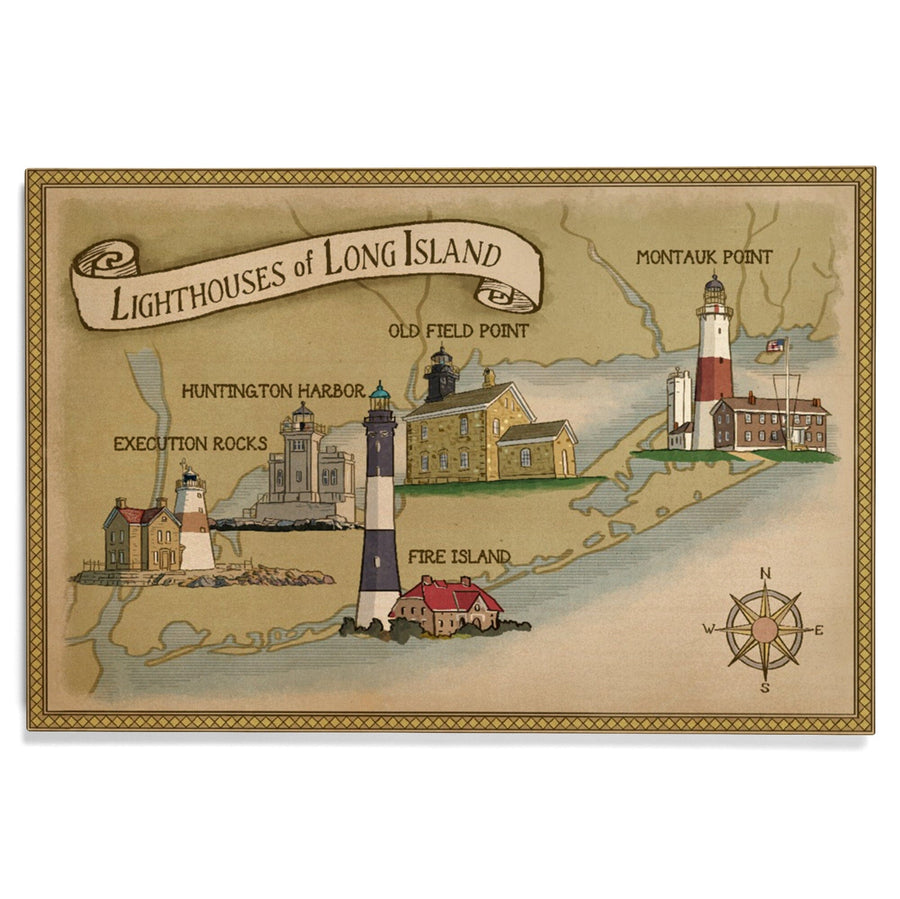 New York, Lighthouses of Long Island, Lantern Press Artwork, Wood Signs and Postcards Wood Lantern Press 
