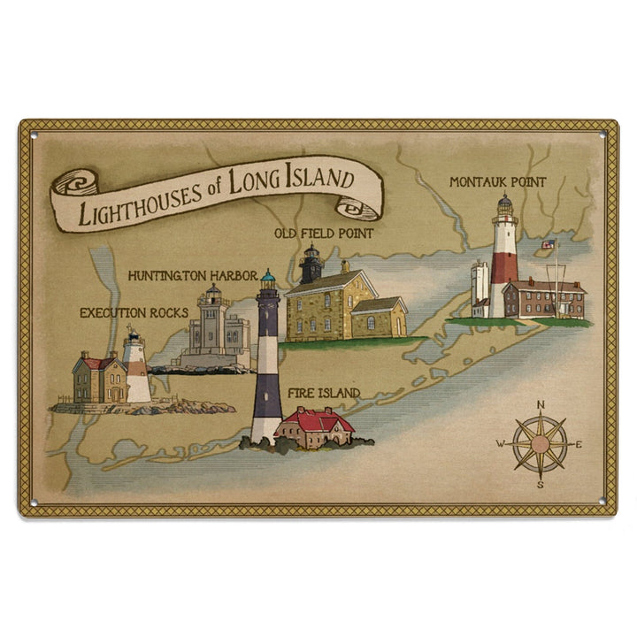 New York, Lighthouses of Long Island, Lantern Press Artwork, Wood Signs and Postcards Wood Lantern Press 