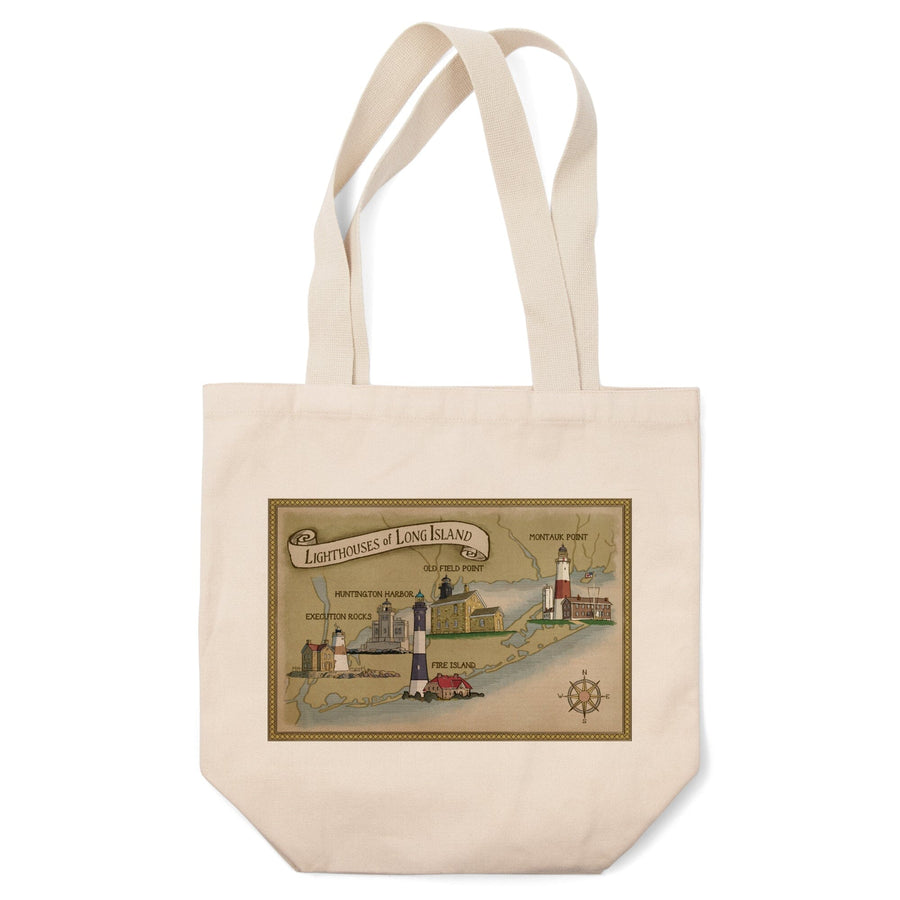New York, Lighthouses of Long Island, Tote Bag Totes Lantern Press 