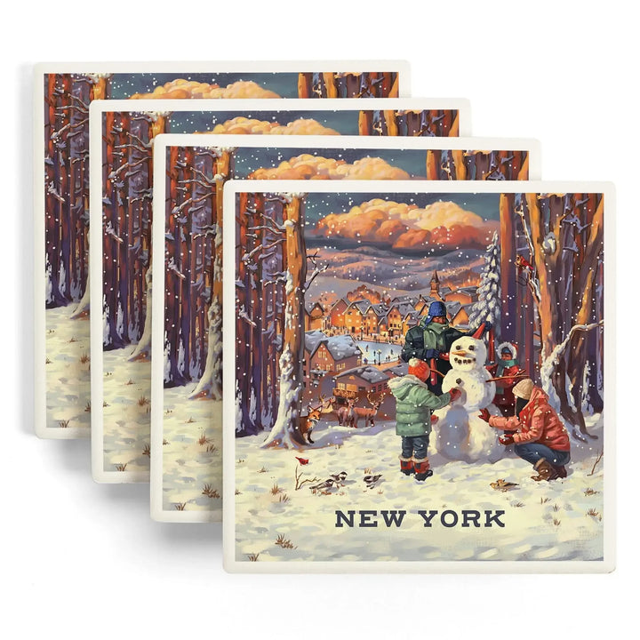 New York, Merry and Bright, Vintage Snowman, Coasters Coasters Lantern Press 