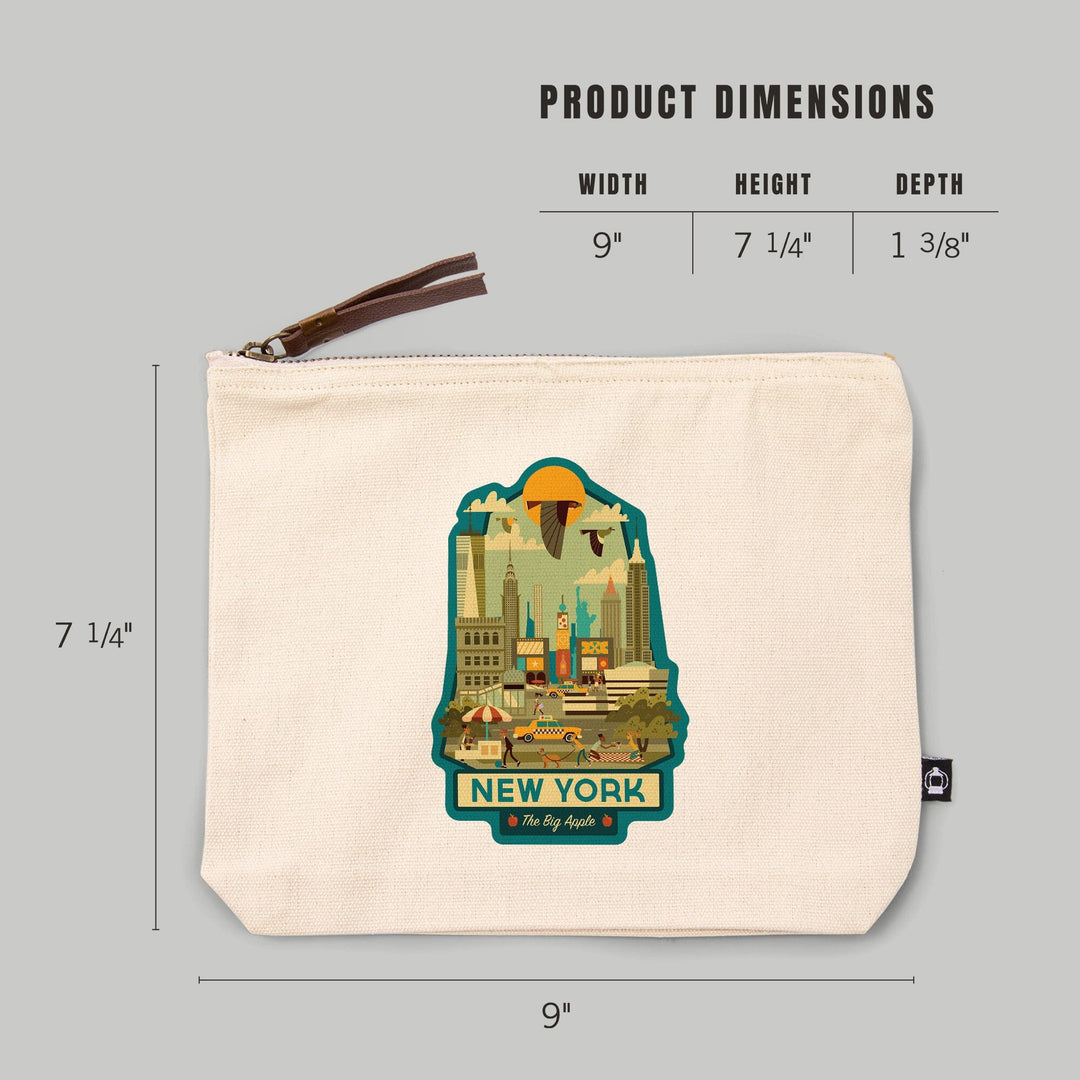 New York, New York, Geometric,, Organic Cotton Zipper Pouch, Go Bag Go Bag Lantern Press 