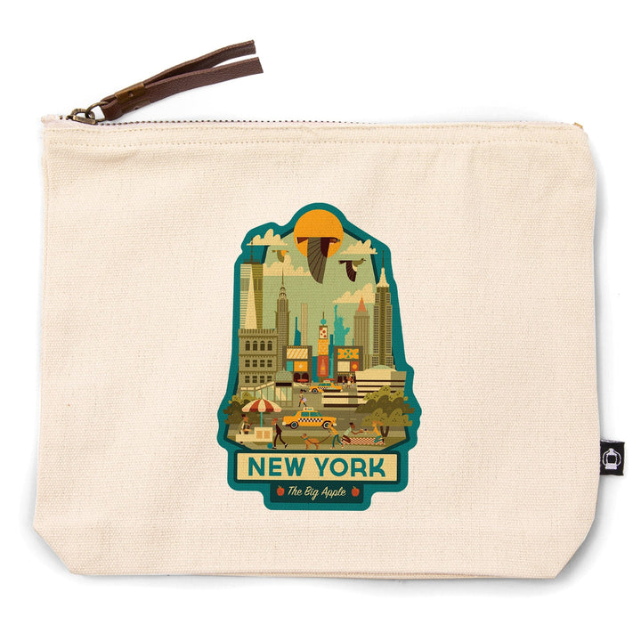 New York, New York, Geometric,, Organic Cotton Zipper Pouch, Go Bag Go Bag Lantern Press 