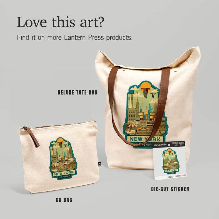 New York, New York, Geometric,, Organic Cotton Zipper Pouch, Go Bag Go Bag Lantern Press 