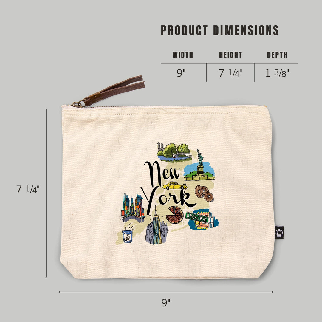 New York, New York, Landmarks and Icons,, Organic Cotton Zipper Pouch, Go Bag Go Bag Lantern Press 