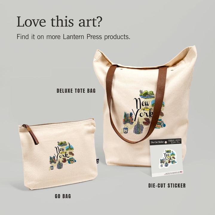 New York, New York, Landmarks and Icons,, Organic Cotton Zipper Pouch, Go Bag Go Bag Lantern Press 