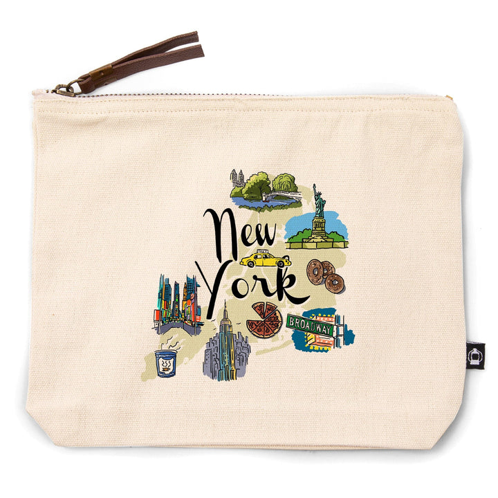 New York, New York, Landmarks and Icons,, Organic Cotton Zipper Pouch, Go Bag Go Bag Lantern Press 