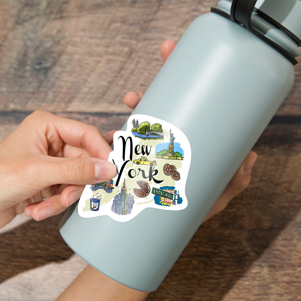 New York, New York, Landmarks & Icons, Contour, Lantern Press Artwork, Vinyl Sticker Sticker Lantern Press 