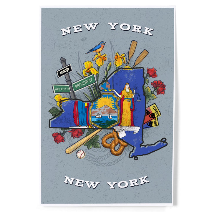 New York, New York, State Treasure Trove, State Series, Art & Giclee Prints Art Lantern Press 8 x 12 Art Print 