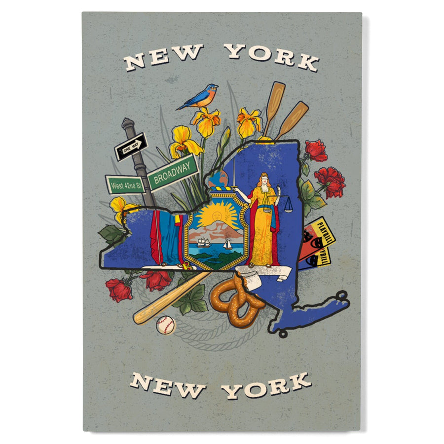 New York, New York, State Treasure Trove, State Series, Wood Signs and Postcards Wood Lantern Press 