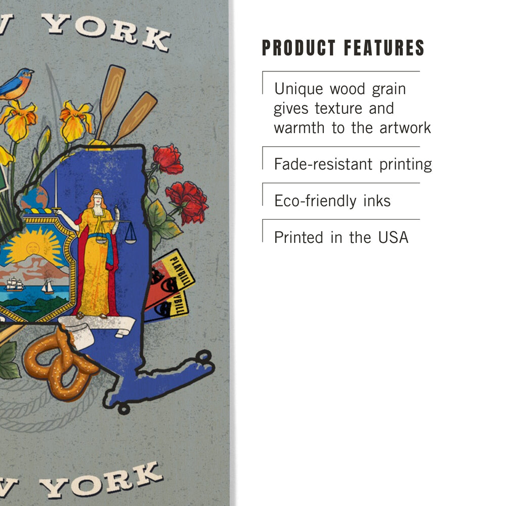 New York, New York, State Treasure Trove, State Series, Wood Signs and Postcards Wood Lantern Press 