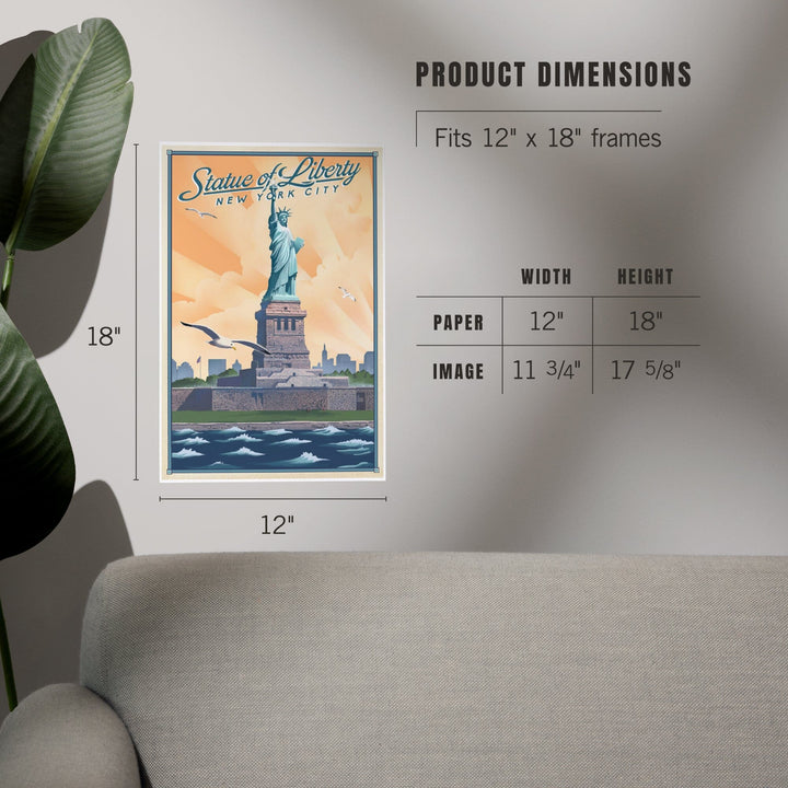 New York, New York, Statue of Liberty, Litho, Art & Giclee Prints Art Lantern Press 
