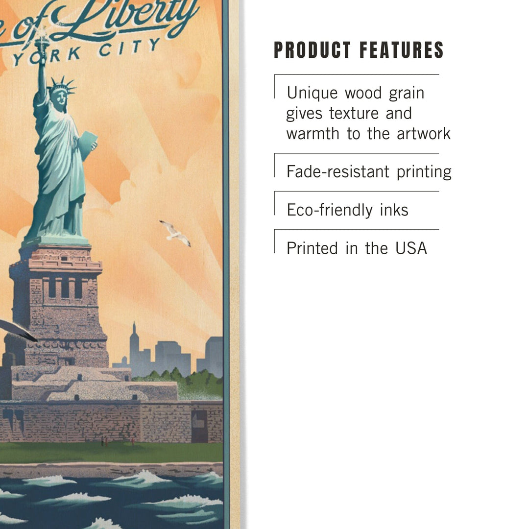 New York, New York, Statue of Liberty, Litho, Lantern Press Artwork, Wood Signs and Postcards Wood Lantern Press 