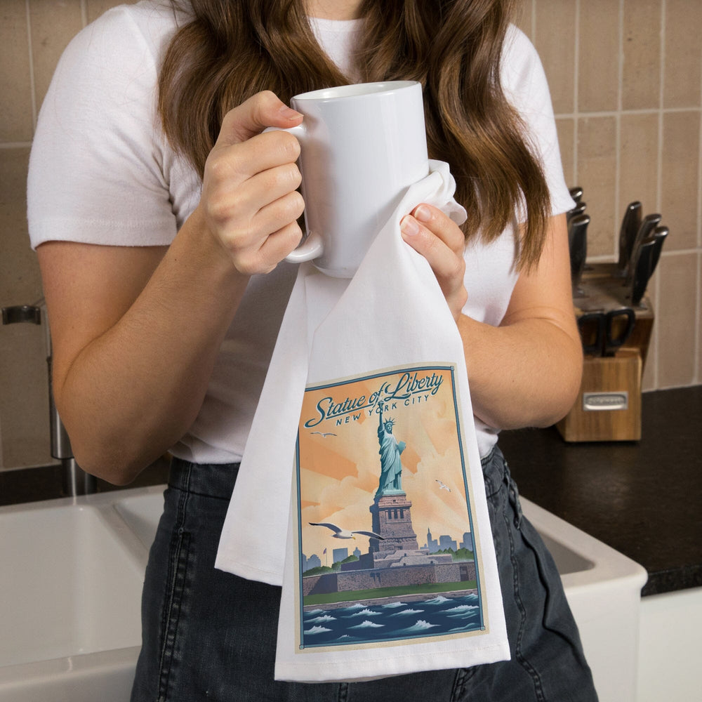 New York, New York, Statue of Liberty, Litho, Organic Cotton Kitchen Tea Towels Kitchen Lantern Press 