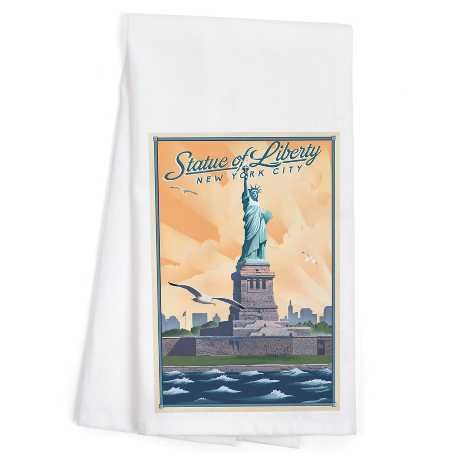New York, New York, Statue of Liberty, Litho, Organic Cotton Kitchen Tea Towels Kitchen Lantern Press 