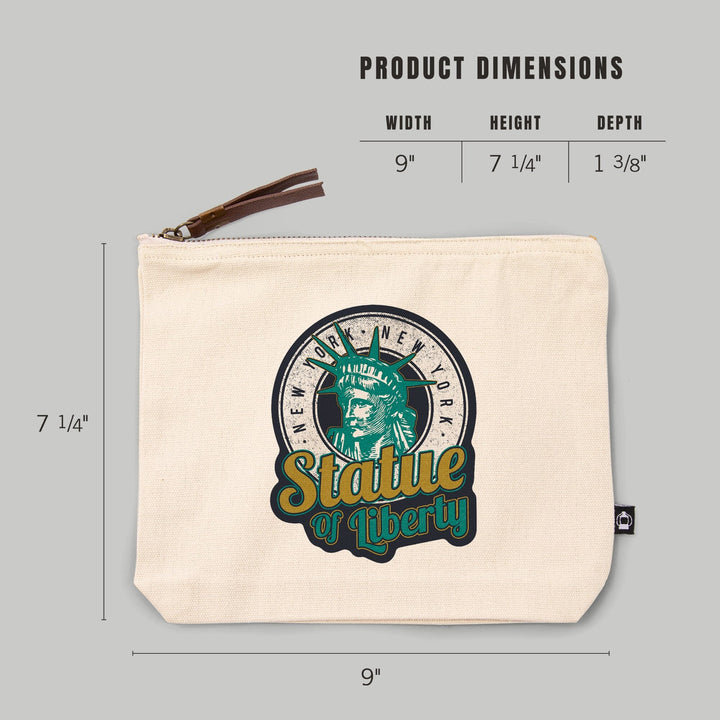 New York, New York, Statue of Liberty,, Organic Cotton Zipper Pouch, Go Bag Go Bag Lantern Press 