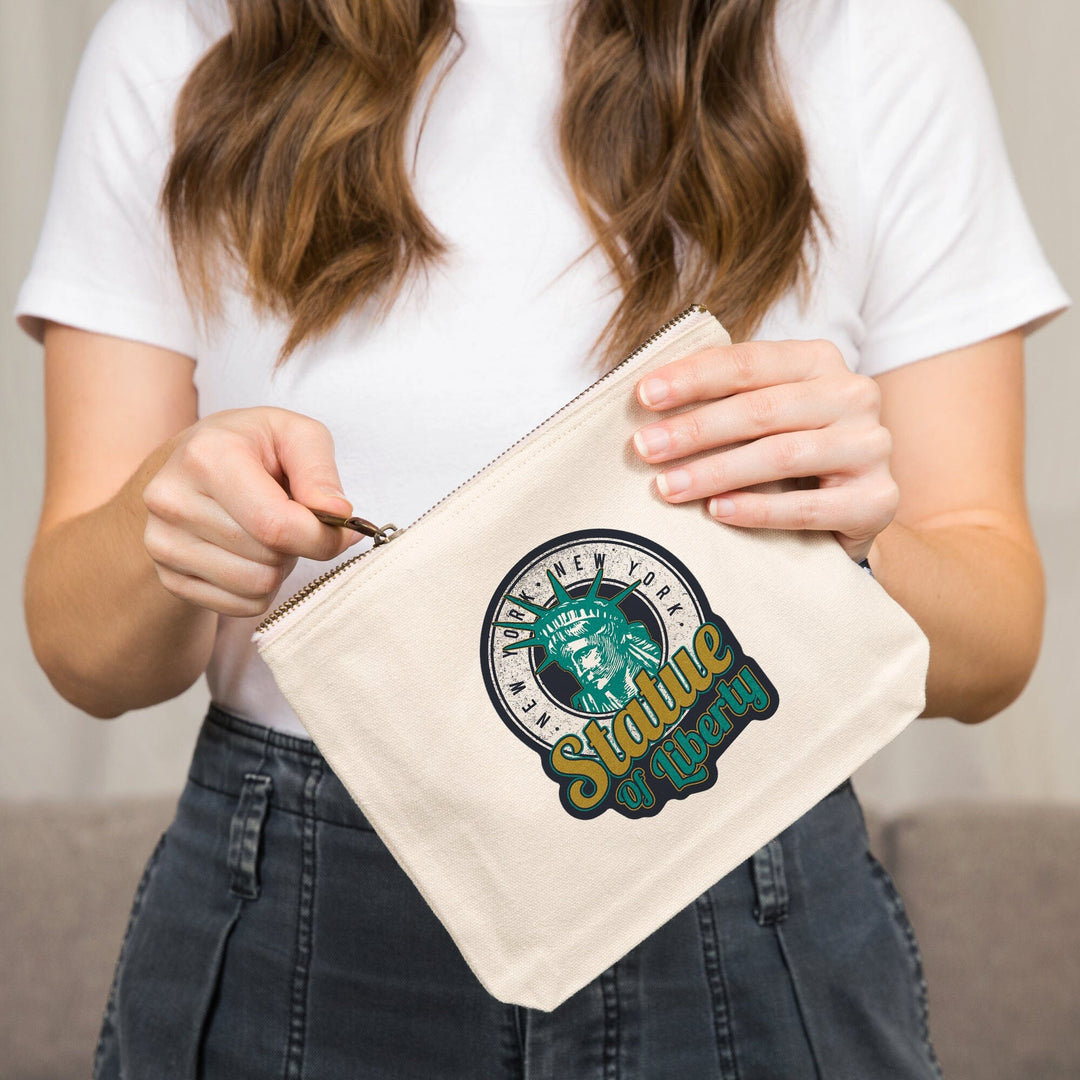 New York, New York, Statue of Liberty,, Organic Cotton Zipper Pouch, Go Bag Go Bag Lantern Press 