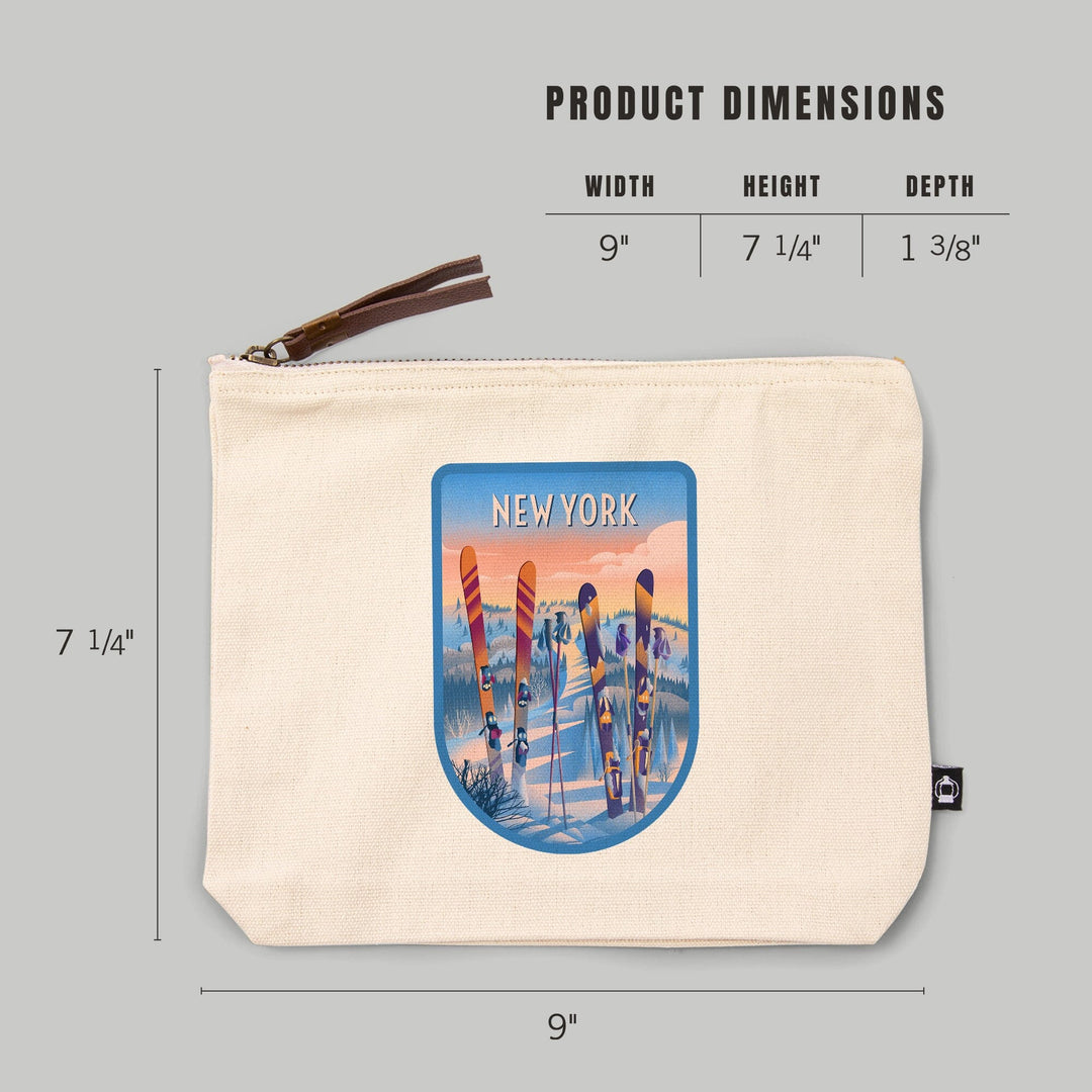 New York, Prepare for Takeoff, Skis in Snowbank,, Organic Cotton Zipper Pouch, Go Bag Go Bag Lantern Press 